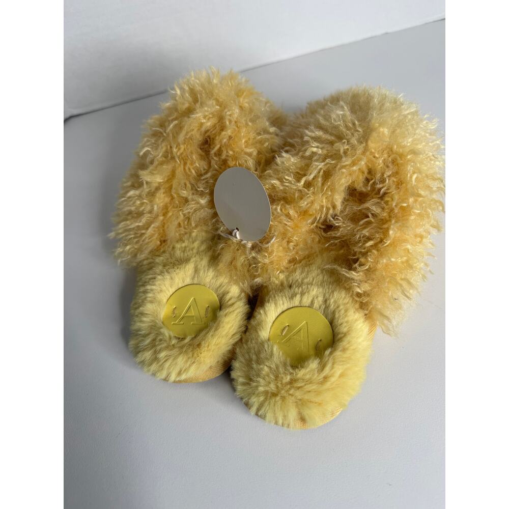 NEW Anthropologie Womens Fuzzy Yellow Slide Slippers Small/ Medium - Picture 6 of 7